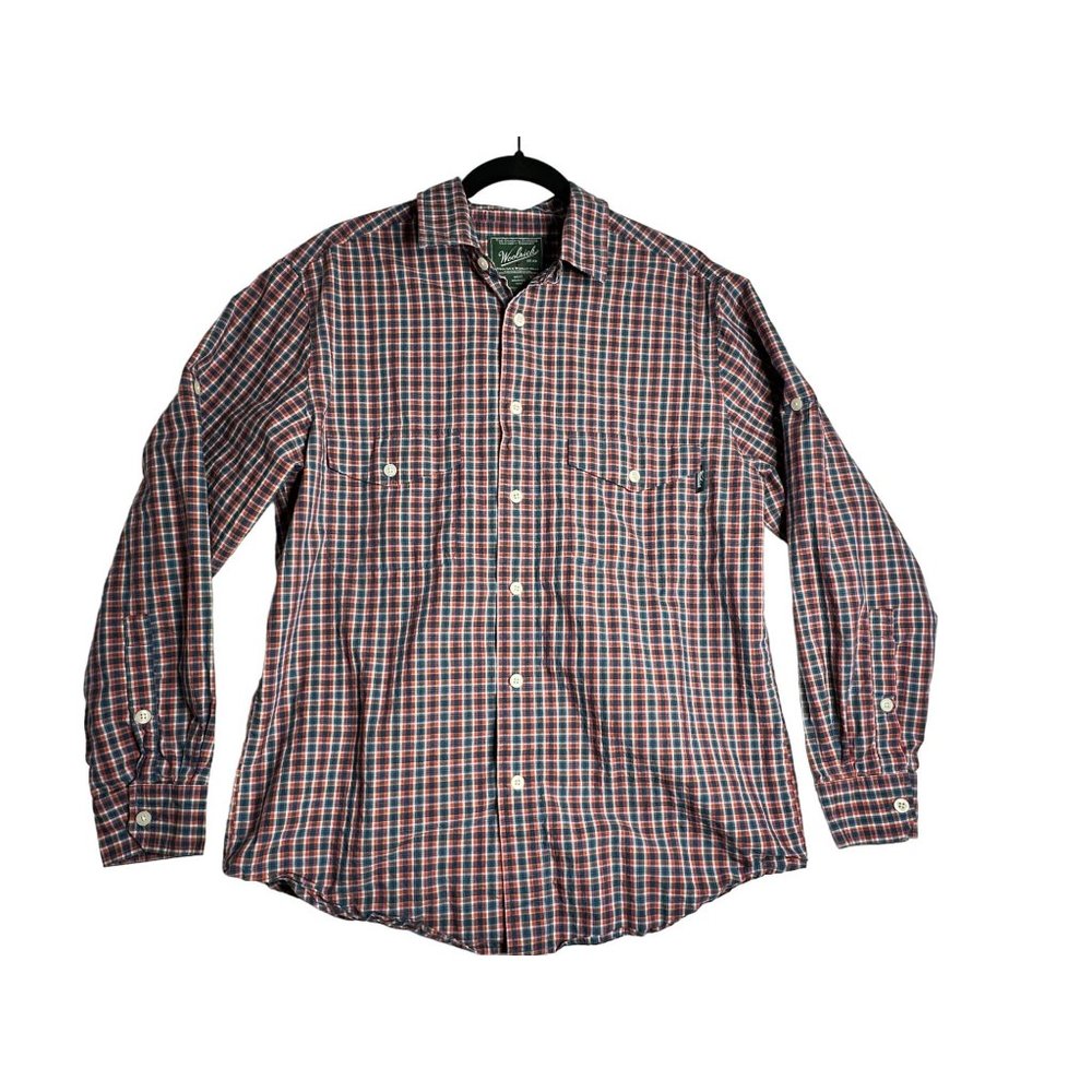 Woolrich Long Sleeve Red Blue Plaid Shirt Mens Medium